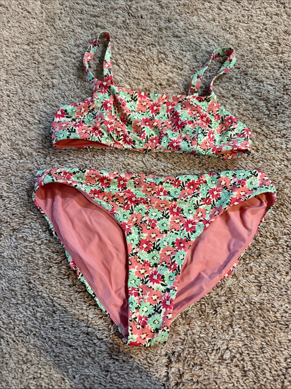 Vineyard Vines Girls Floral Two-Piece Bikini in Coral, Mint and Pink